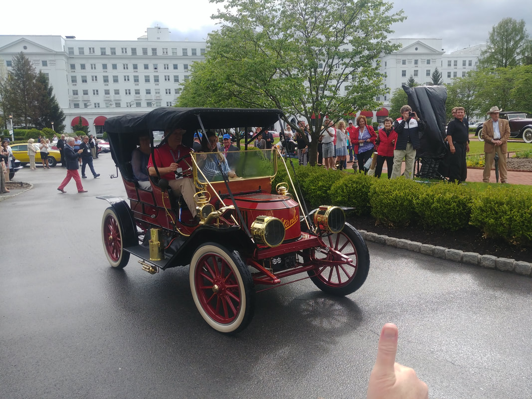 Brass era Stanley earns a thumbs up as it parades in front of the Greenbrier